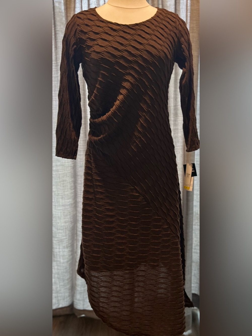Signature by Robbie Bee Brown Textured Long Sleeve Dress